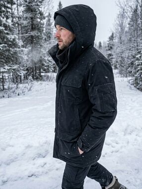 Wind River Men's Black Hooded Goose Down Hyper-Dri Mid-length Parka XL